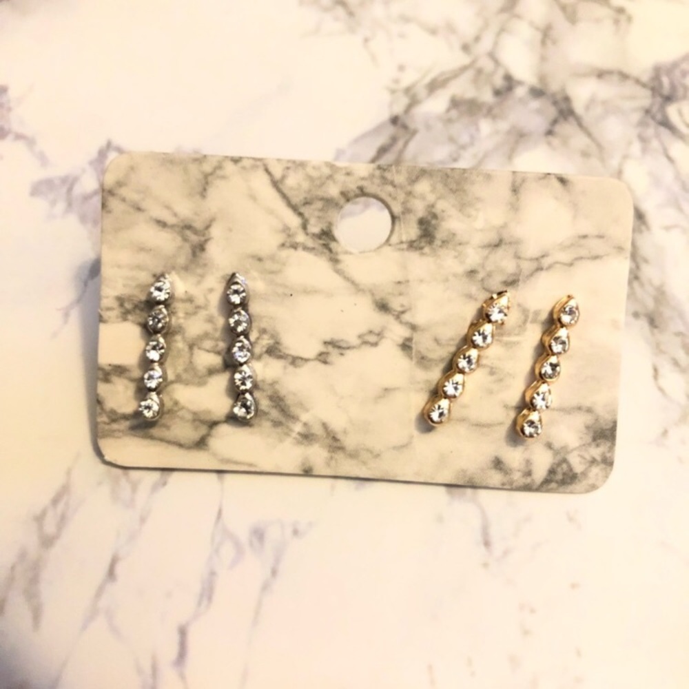 NEW 2 Pair Rhinestone Linear Boho Earrings